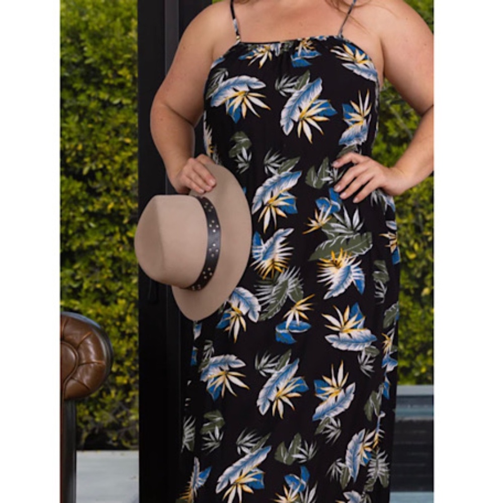 NWT Women’s Summer Vibe Black Leaf Prints  Sexy Plus Size Maxi Dress Bohemian